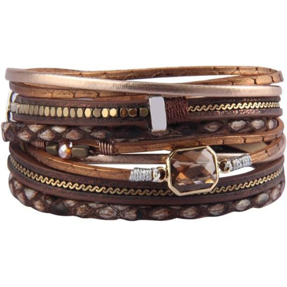 Leather Wrap Bracelet Boho Cuff Bracelets Crystal Bracelet Magnetic Multi Strand